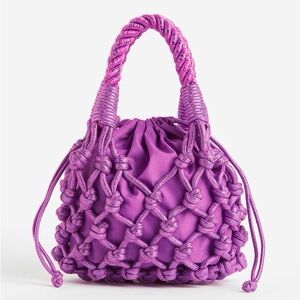 NWOT H&M Metallic Purple Knotted Drawstring Handbag Purse